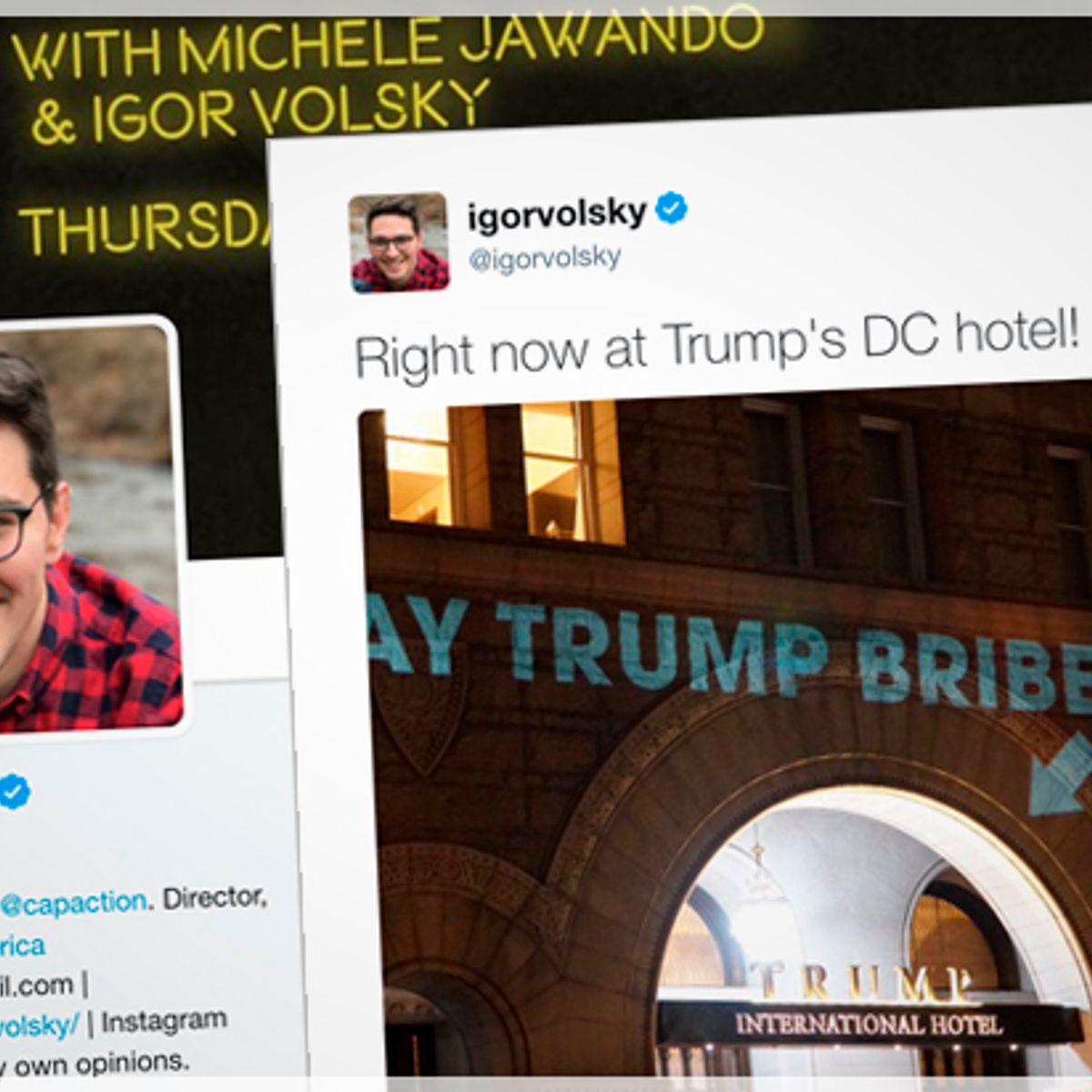 D C Trump Hotel Emblazoned With Pay Trump Bribes Here Projection Salon Com