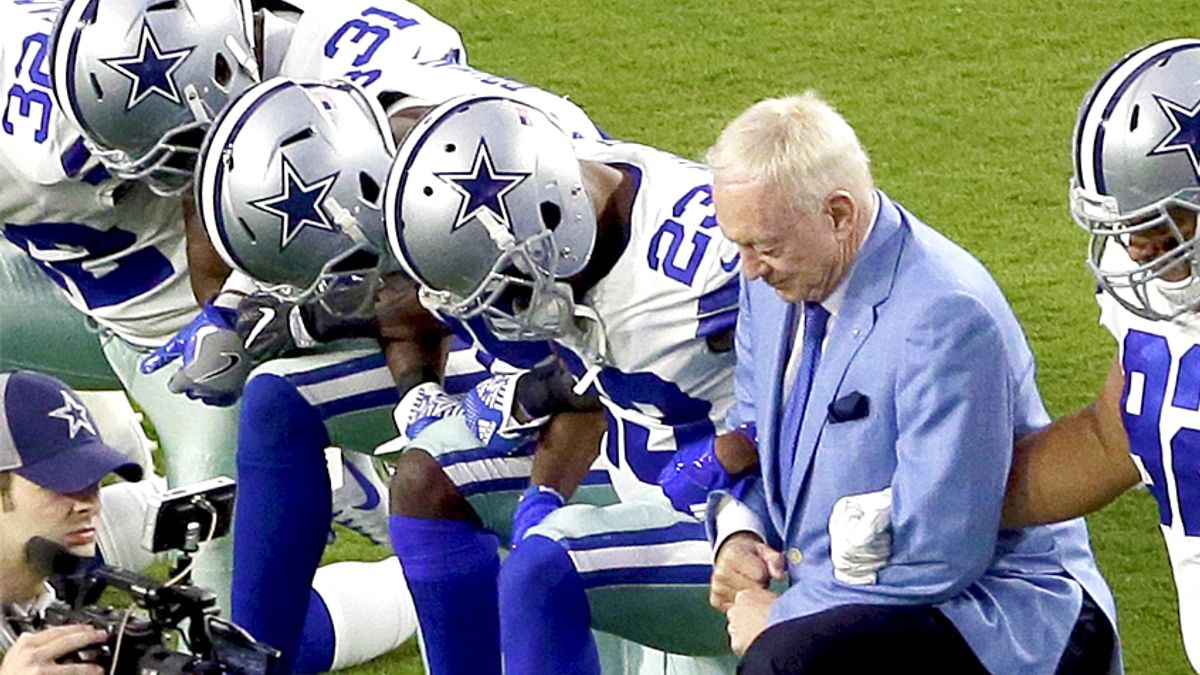 Jerry Jones Leads Cowboys in Taking a Knee Over Trump's National Anthem  Comments