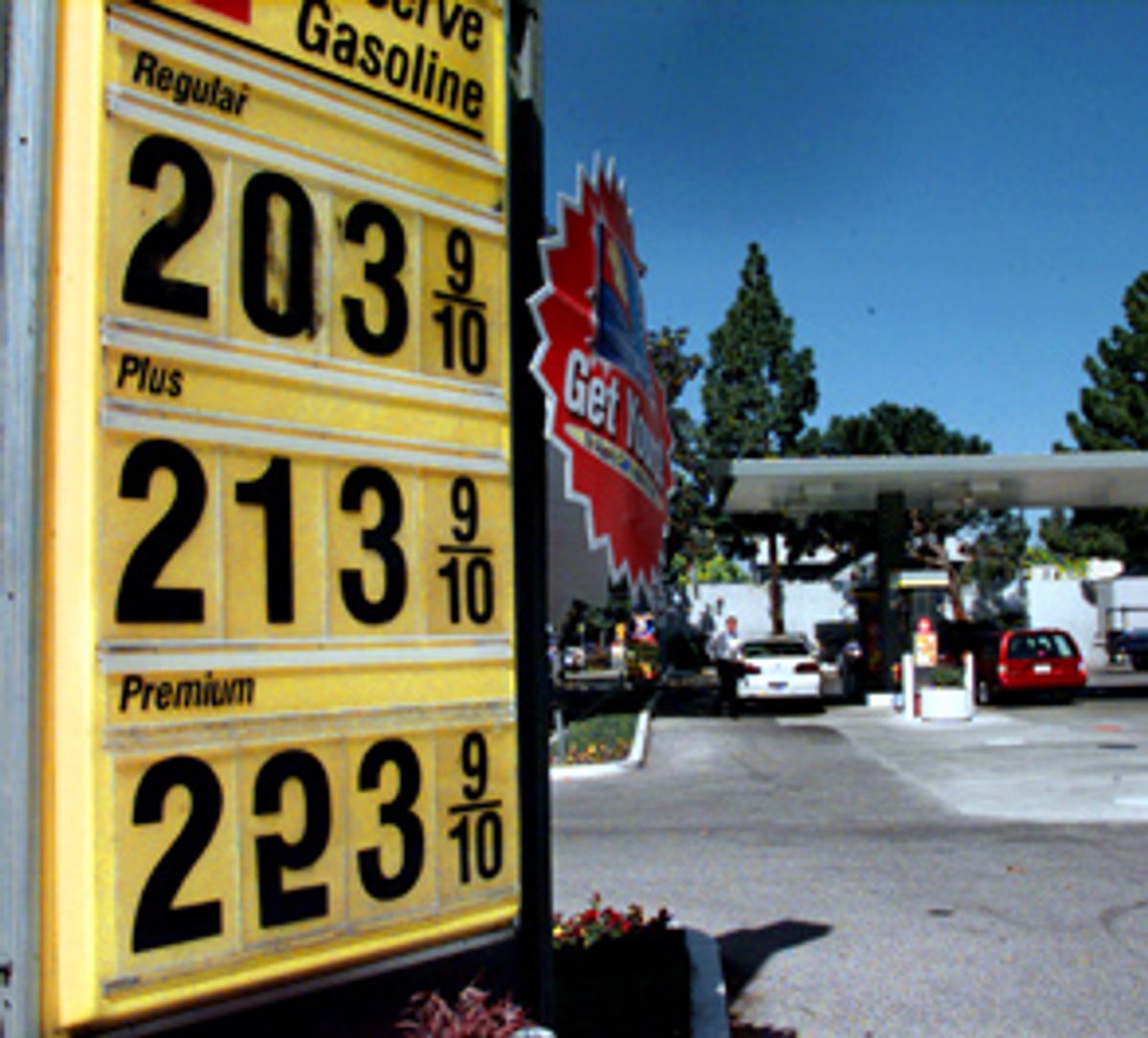 Gas prices are displayed at a gas station in Palo Alto, Calif., Wednesday, March 29, 2000. California oil companies are adding to motorists' misery at the pump by making excessive profits on gasoline, Attorney General Bill Lockyer says. He suggested Tuesday that lawmakers approve an excess profits tax combined with a corresponding cut in the gasoline sales tax to ease California prices, which are running about 19 cents more per gallon than those in the rest of the country. (AP Photo/Paul Sakuma)  (Associated Press)