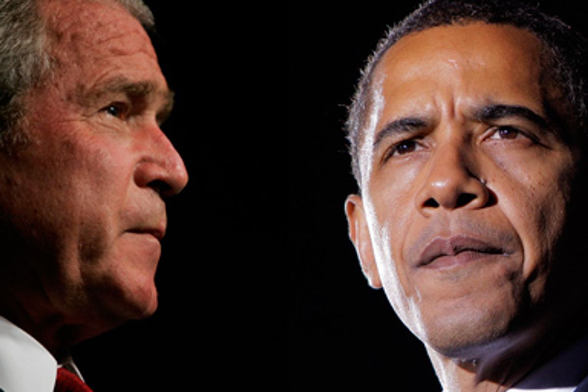 Left: Former President Bush. Right: President Barack Obama