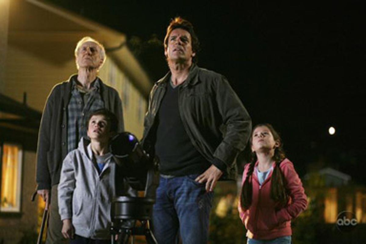 From left, James Cromwell, Owen Best, David James Elliott and Natasha Calis in "Impact."