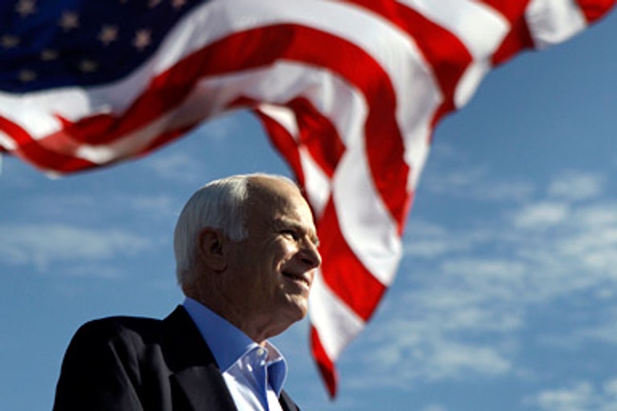 Republican presidential candidate Sen. John McCain, R-Ariz. speaks at a rally outside Raymond James Stadium in Tampa, Fla., Monday, Nov. 3, 2008.