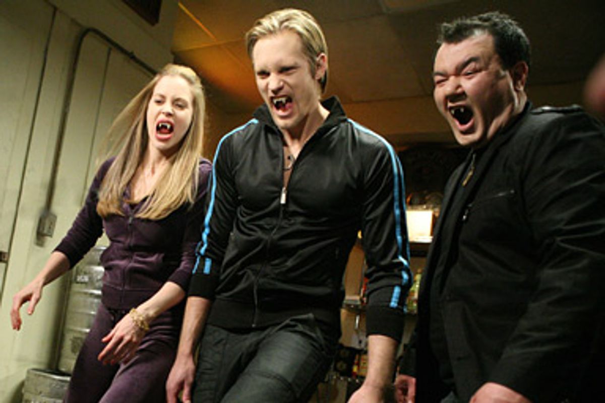 Kristin Bauer, Alexander Skarsgard and Patrick Gallagher in "True Blood."