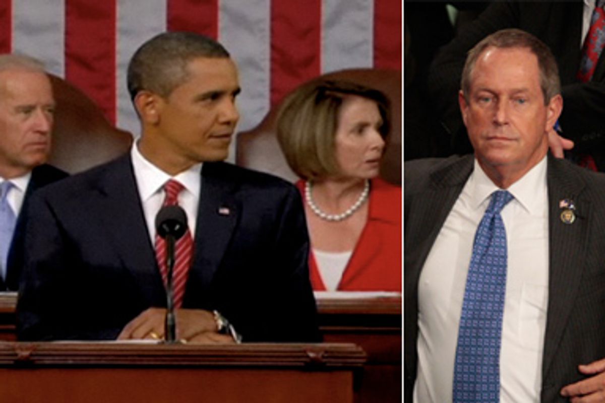 Vice President Biden, President Obama and Nancy Pelosi reacting to Rep. Joe Wilson's (right) outburst