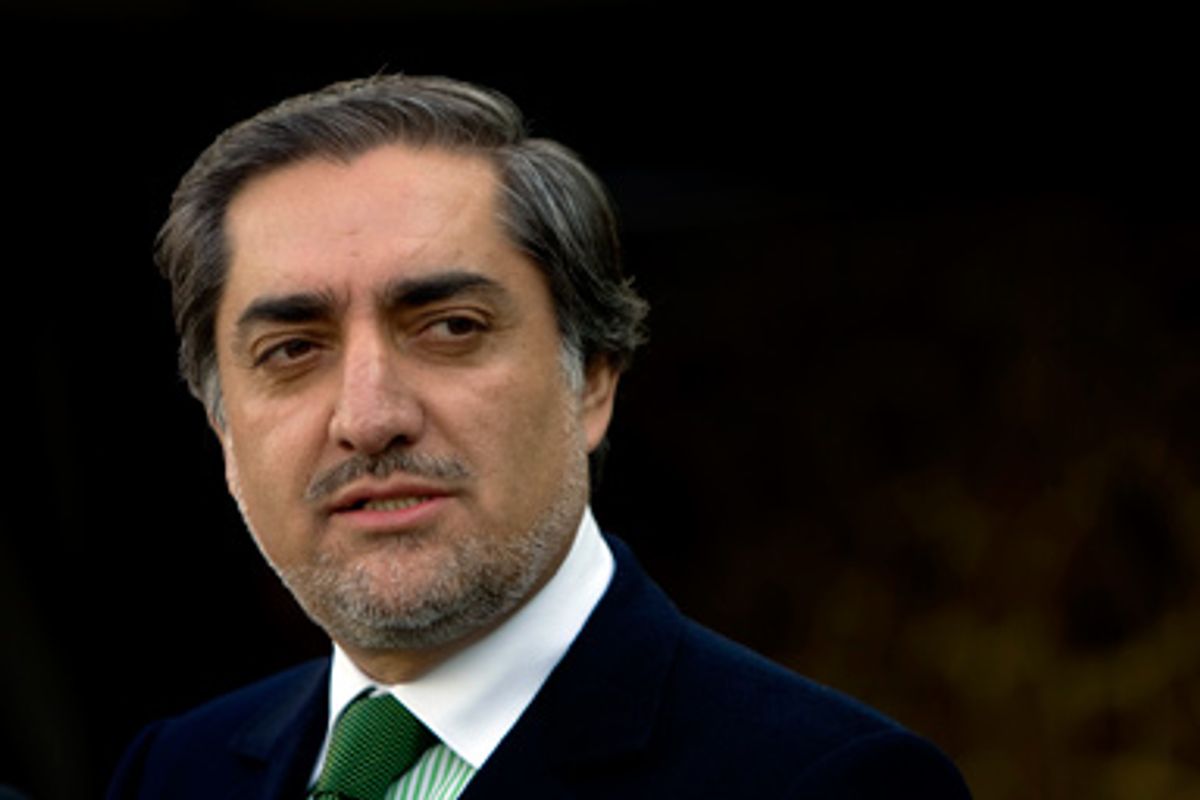Abdullah Abdullah, former Afghan foreign minister who run against President Hamid Karzai in last August's vote, speaks during a press conference in Kabul, Afghanistan, on Monday, Oct. 26, 2009.     
