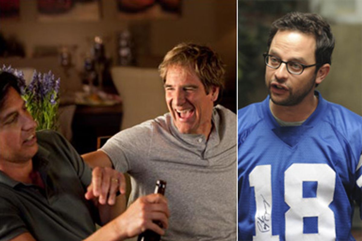 Joe (Ray Romano) and Terry (Scott Bakula) of "Men of a Certain Age." Right: Ruxin (Nick Kroll) of "The League"