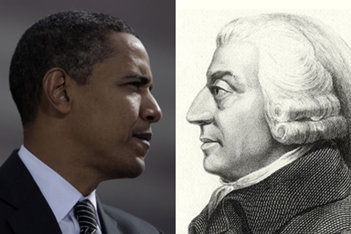 U.S. President Barack Obama  and Adam Smith (from an etching done in the 1800s)