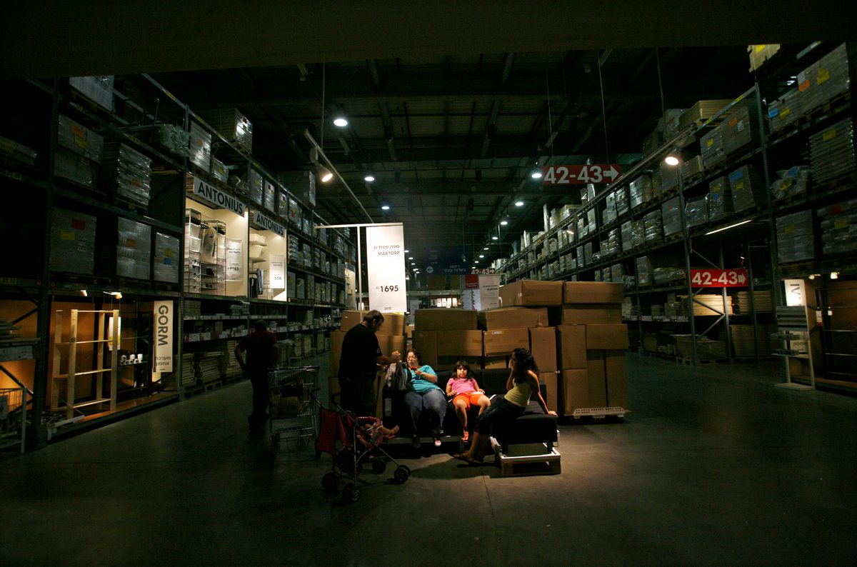 Shoppers rest in a branch of the Swedish retail store IKEA in the Israeli city of Netanya, north of Tel Aviv August 24, 2009. According to Israeli media reports, thousands of Israelis have signed a petition to boycott the retailer amid a row with Sweden over a Swedish newspaper which repeated Palestinian accusations dating from the early 1990s that Israeli troops took organs from men who died in custody. A spokesperson for IKEA said on Monday that they are a commercial non-political organization that has and will continue to have an excellent relationship with Israeli consumers.  REUTERS/Ronen Zvulun (ISRAEL POLITICS BUSINESS)       (Reuters)