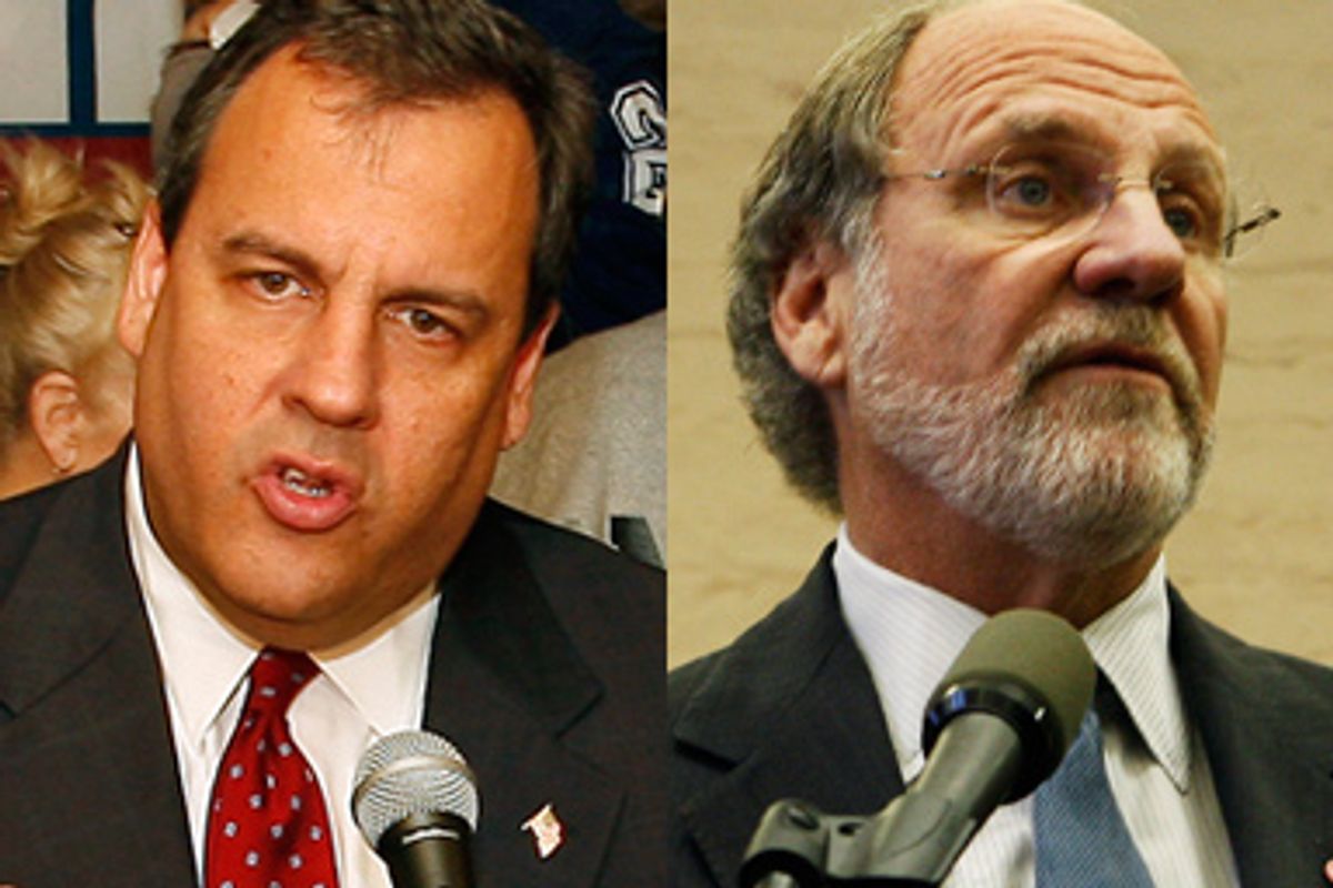 Republican candidate for New Jersey governor Chris Christie and New Jersey Gov. Jon S. Corzine 