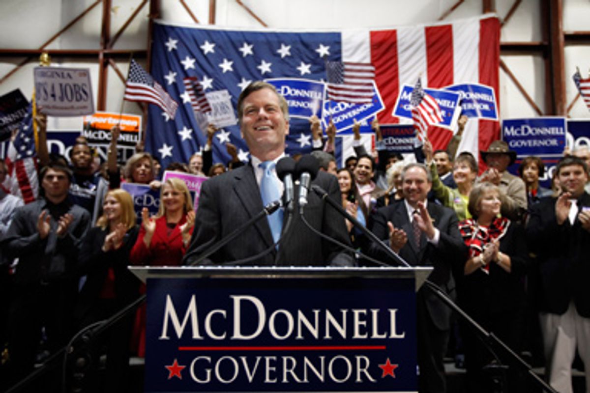 Republican gubernatorial candidate Bob McDonnell, smiles during a rally in Richmond, Va., Monday, Nov. 2, 2009.           