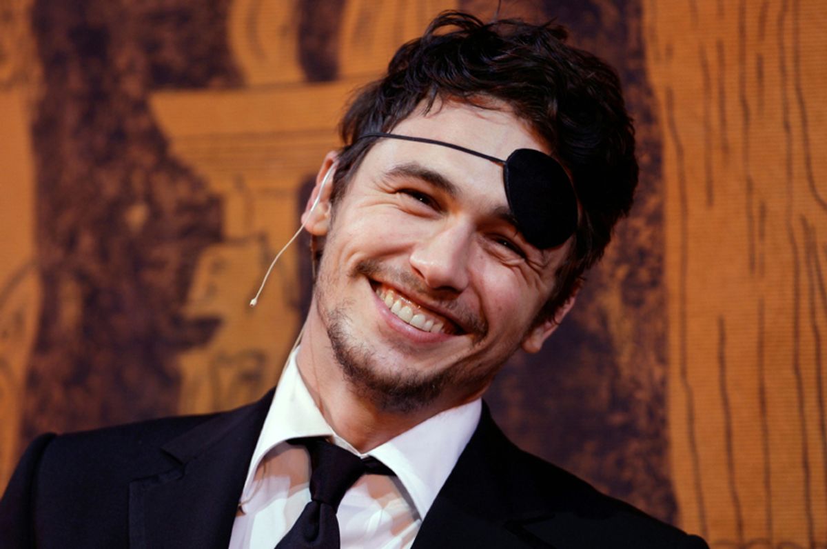 Wearing a costume eye patch, actor James Franco is honored as Harvard University's Hasty Pudding Theatricals Man of the Year in Cambridge, Mass., Friday Feb. 13, 2009. (AP Photo/Charles Krupa)   (Charles Krupa)
