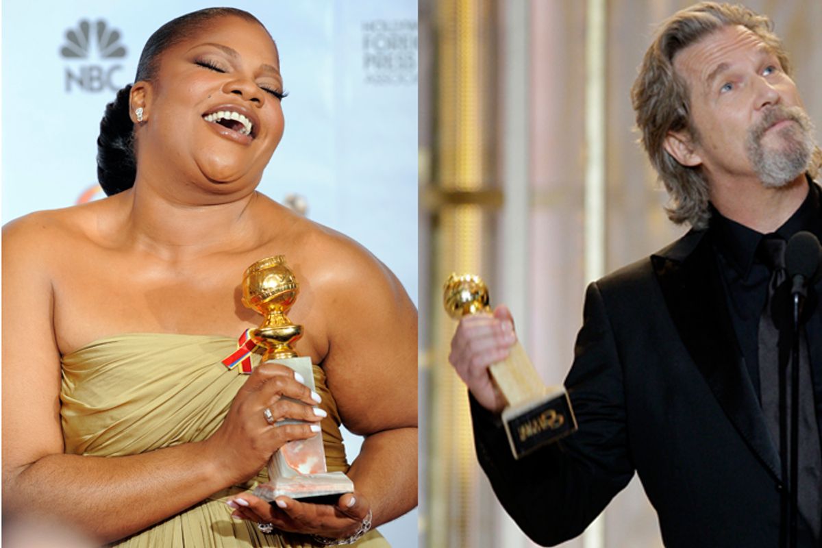 Mo'Nique and Jeff Bridges at Sunday night's Golden Globe awards 