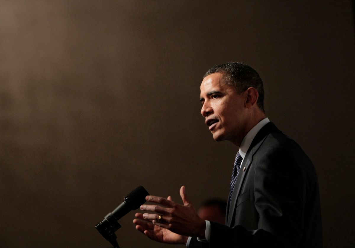 President Barack Obama discusses the economy with the Business Roundtable as they meet at the St. Regis Hotel in Washington, Wednesday, Feb. 24, 2010. Business Roundtable is an association of chief executive officers of leading U.S. companies that comprise nearly a third of the total value of the U.S. stock markets  with nearly $6 trillion in annual revenues and more than 12 million employees. (AP Photo/J. Scott Applewhite) (Associated Press)