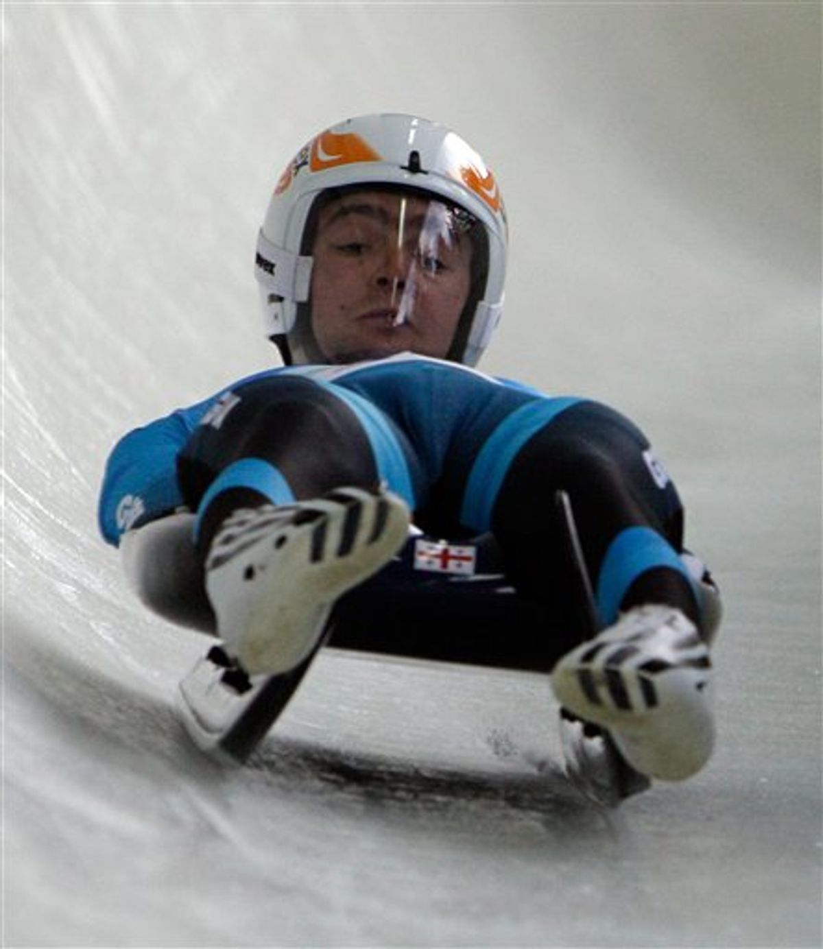 Nodar Kumaritashvili of Georgia is seen just before crashing during a training run for the men's singles luge at the Vancouver 2010 Olympics in Whistler, British Columbia, Friday, Feb. 12, 2010.  (AP Photo/Ricardo Mazalan) (AP)