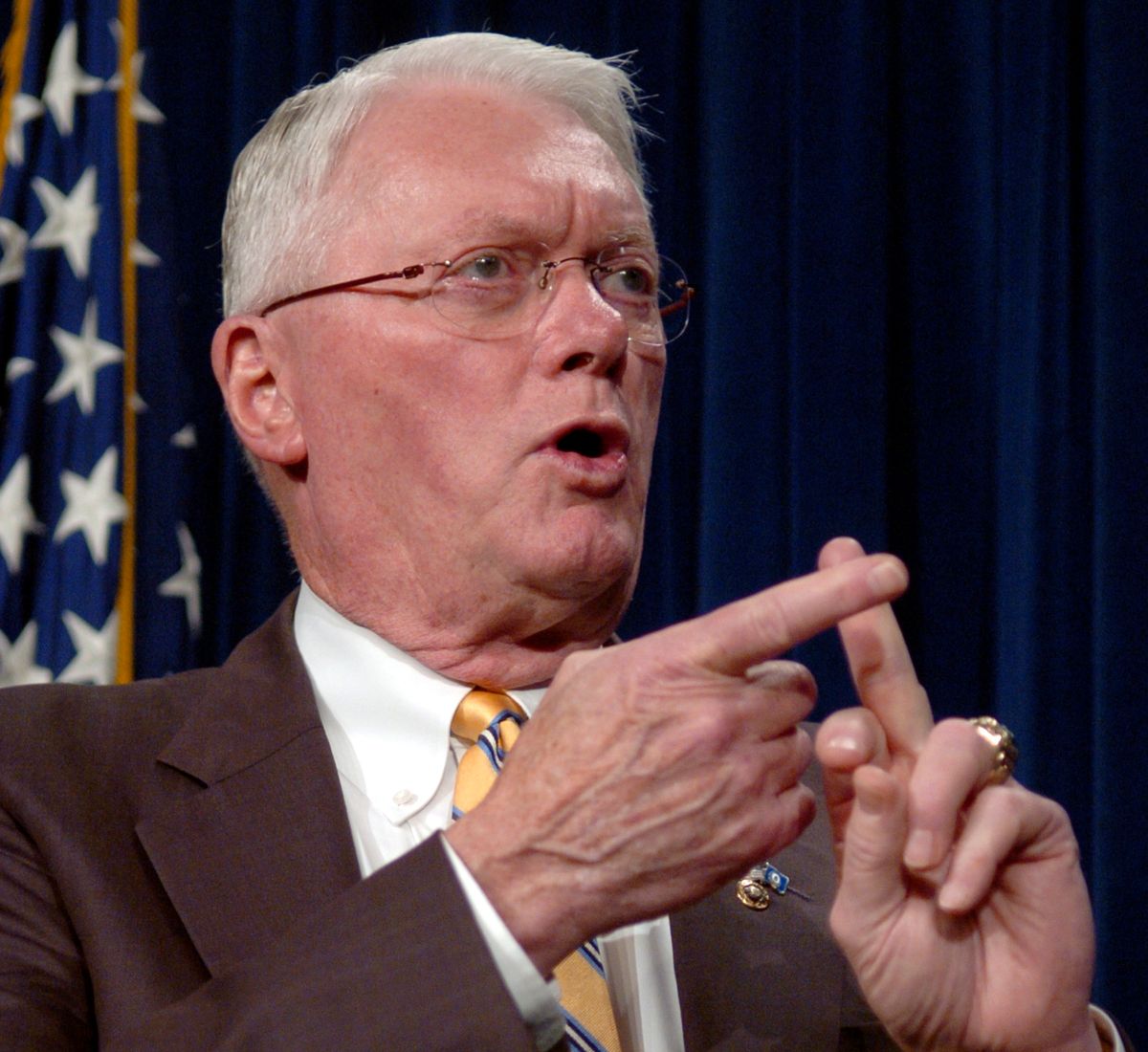 Sen. Jim Bunning (R-KY), a Hall of Fame pitcher, talks about progress made by the Major League Baseball in dealing with steroids in Washington November 15, 2005. Bunning said he was pleased that baseball had toughened its performance-enhancing drug standards, but that proposed legislation to deal with the problem would remain on the table in case the problem worsened. REUTERS/Jonathan Ernst  (Reuters)