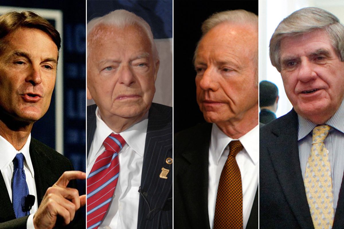 Left to right: Sens. Bayh, Byrd, Lieberman and Nelson