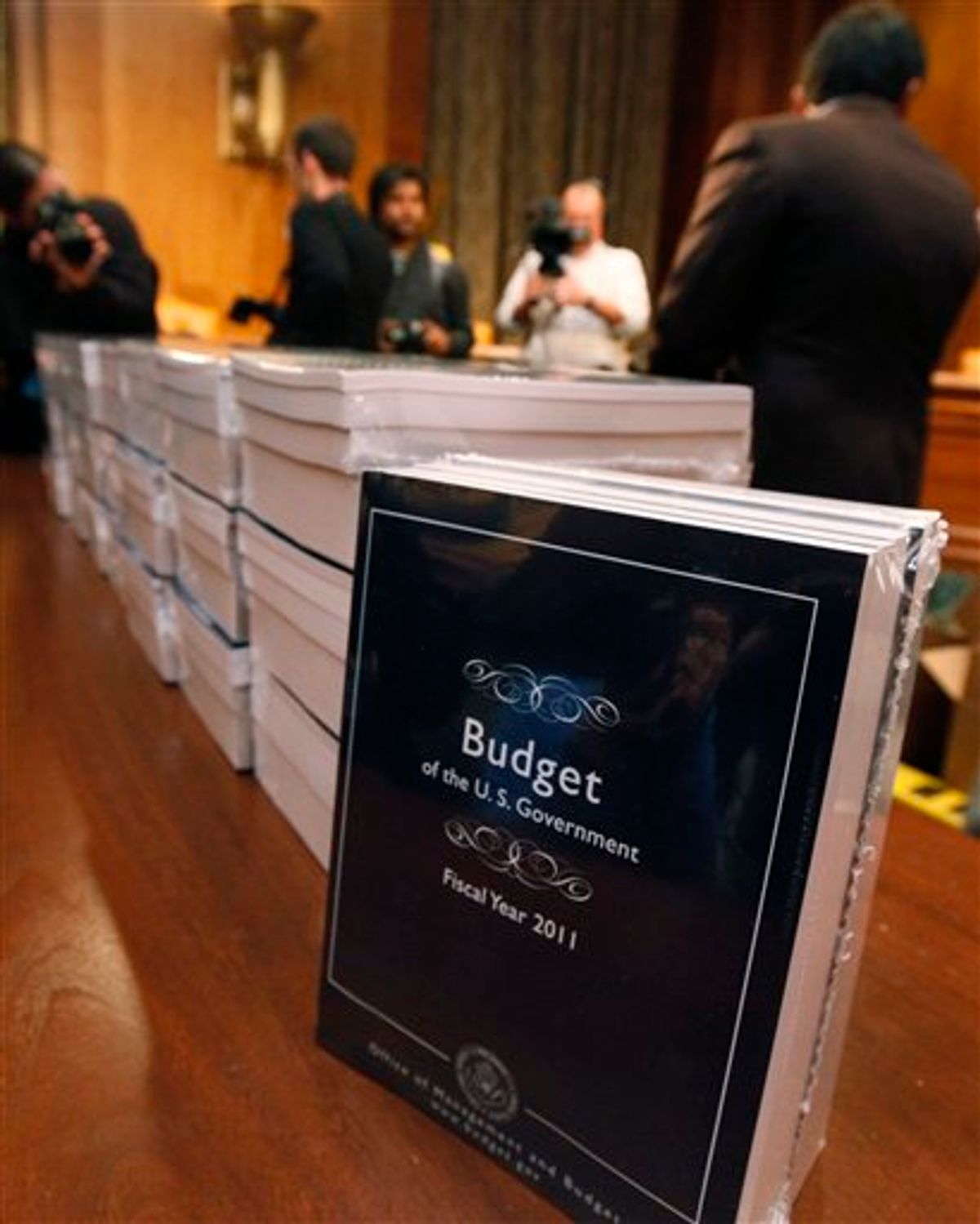 Copies of President Barack Obama's budget are seen on Capitol Hill in Washington, Monday, Feb. 1, 2010, as it was delivered to the Senate Budget Committee.  (AP Photo/Manuel Balce Ceneta) (AP)