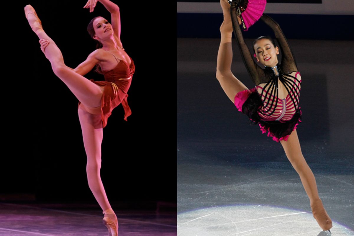 Left: Anna Antonicheva of Russia's Bolshoi Ballet performs at Karl Marx Theater in Havana. Right: Ladies gold medallist Mao Asada of Japan performs during the gala exhibition at the ISU Four Continents Figure Skating Championships in Jeonju.