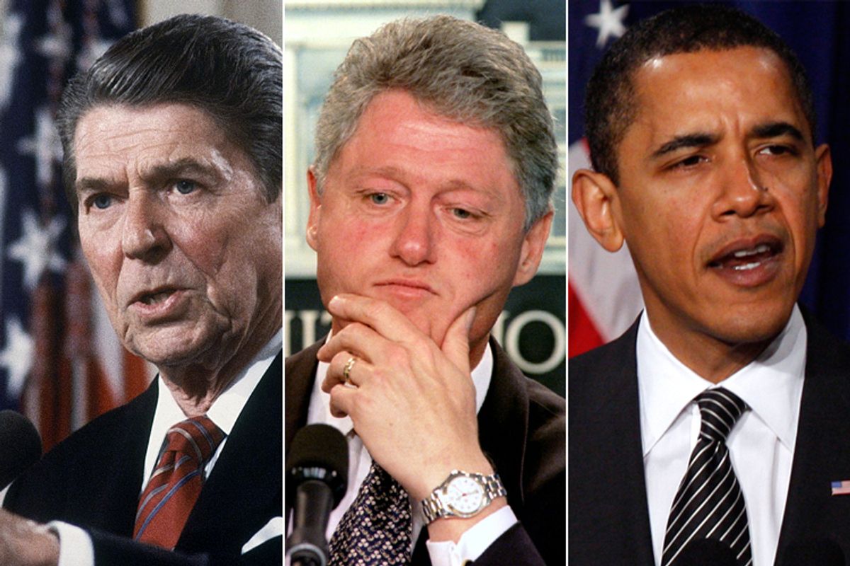 Former Presidents Ronald Reagan and Bill Clinton, and President Barack Obama 