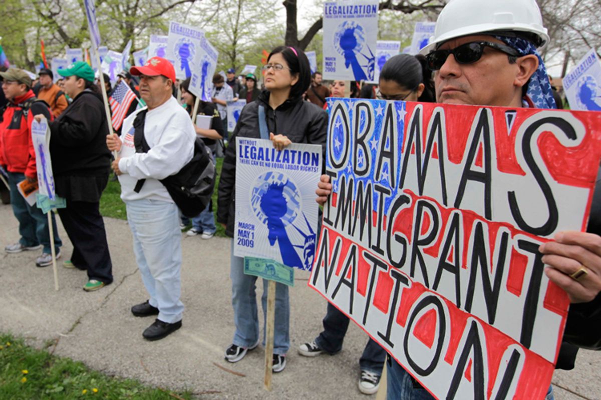 A 2009 Chicago rally calling for the legalization of undocumented immigrant workers.    