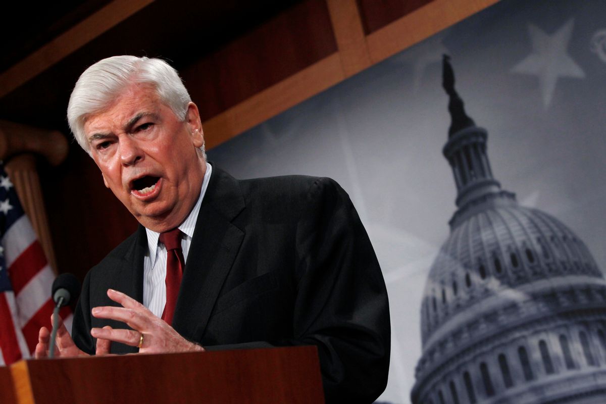 U.S. Senate Banking Committee Chairman Chris Dodd (D-CT) unveils his financial reform substitute on Capitol Hill in Washington, March 15, 2010. Dodd on Monday unveiled a bill to revamp U.S. financial rules that would place a consumer protection agency within the Federal Reserve and give the central bank new powers over non-bank financial firms.  REUTERS/Jason Reed    (UNITED STATES - Tags: POLITICS BUSINESS) (Reuters)