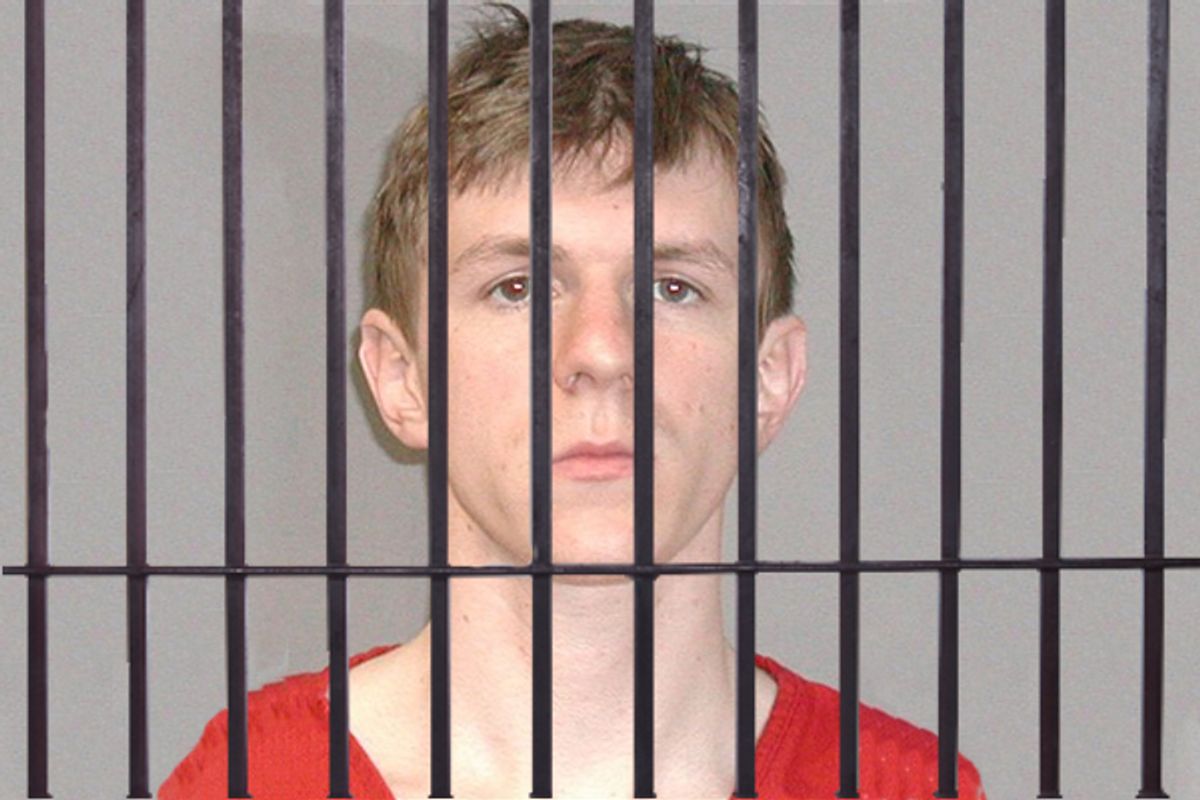 Salon composite of James O'keefe behind bars, taken from a booking photo provided by the U.S. Dept. of Justice. 