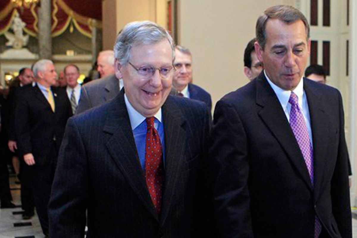 Senate Minority Leader Mitch McConnell (R-Ky.) and House Minority Leader John Boehner (R-Ohio) in Washington on March 18.   