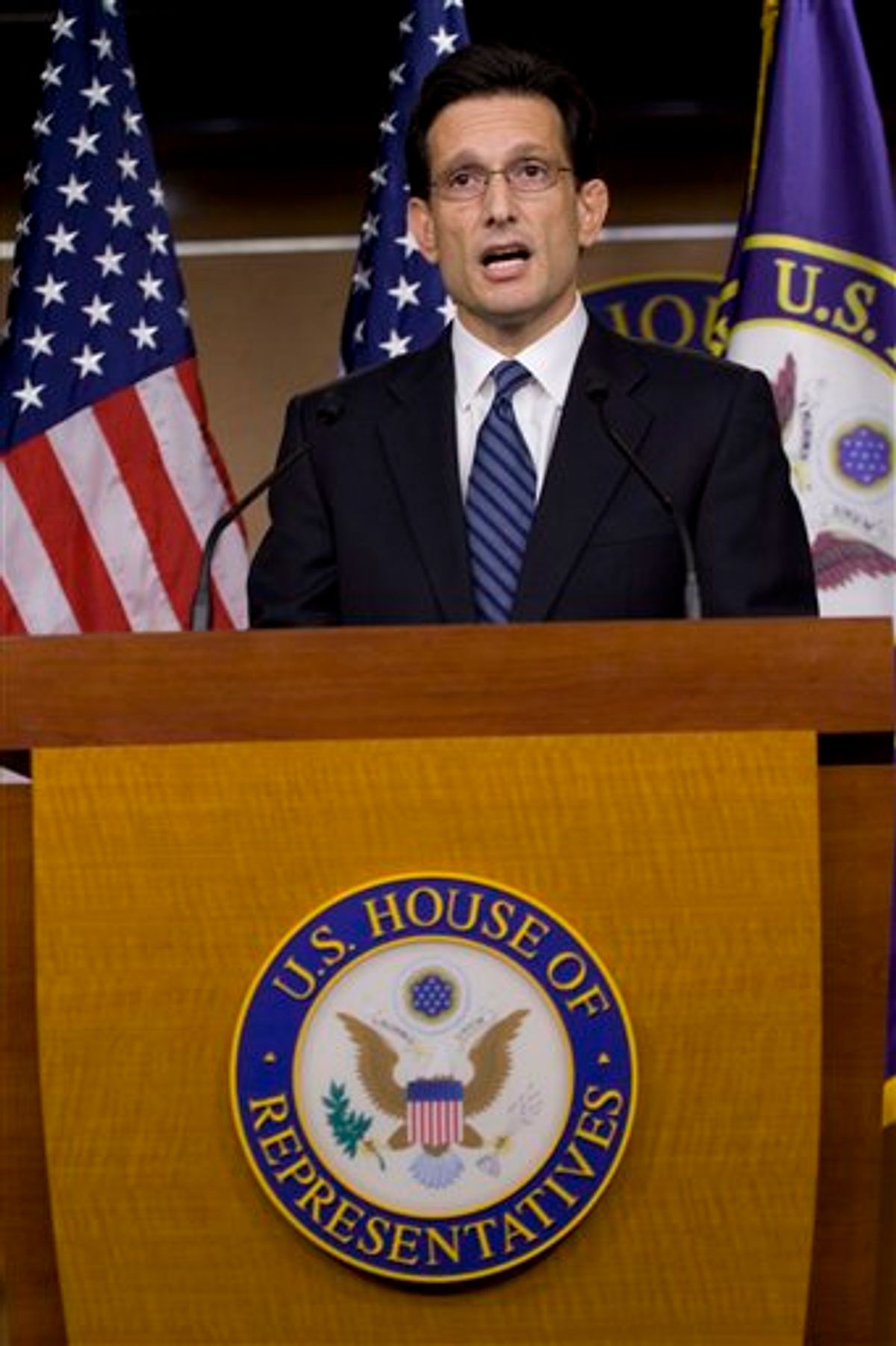 House Minority Whip Eric Cantor of Va. makes a statement to reporters on Capitol Hill in Washington, Thursday, March 25, 2010. (AP Photo/Harry Hamburg) (AP)