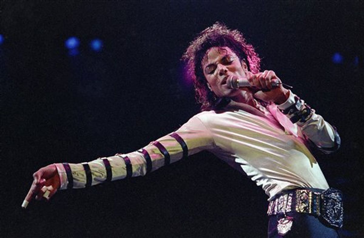 FILE - In this Feb. 24, 1988 file photo, Michael Jackson performs during his 13-city U.S. tour in Kansas City, Mo. The estate of Michael Jackson has landed the late King of Pop the biggest recording deal in history: a $200 million guaranteed contract with Sony Music Entertainment for 10 projects over seven years, according to a person familiar with the deal.  (AP Photo/Cliff Schiappa, File)  (AP)