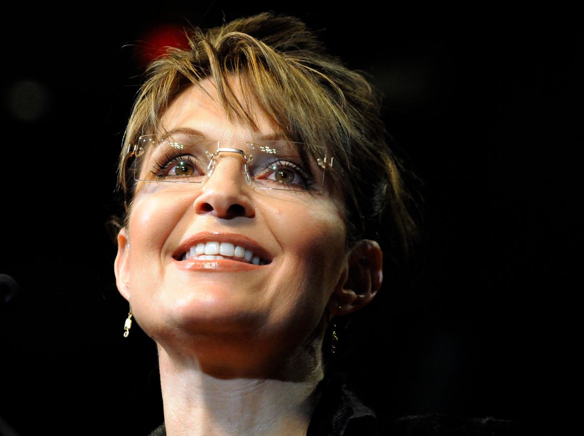 Former Alaska Gov. Sarah Palin speaks to the crowd at a campaign rally for Texas Gov. Rick Perry Sunday, Feb. 7, 2010 in Cypress, Texas. (AP Photo/Pat Sullivan) (Pat Sullivan)