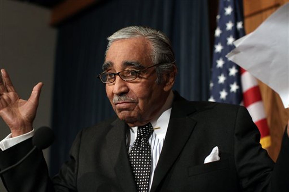 House Way and Means Committee Chairman Rep. Charlie Rangel, D-N.Y., makes a statement on Capitol Hill in Washington, Thursday, Feb. 25, 2010, regarding an ethics panel's finding against him. (AP Photo/Lauren Victoria Burke)  (AP)