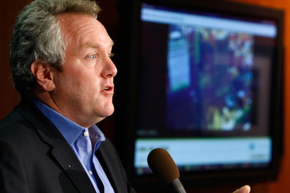 Andrew Breitbart holds a news conference at the National Press Club in October 2009 at which he showed his "ACORN Revealed" video. 