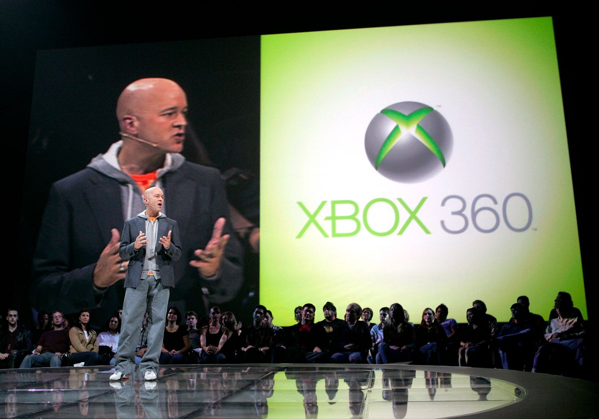 J Allard, the Microsoft corporate vice president overseeing the software development of the new Xbox, speaks about the new XBox 360 during the Xbox 360 E3 kick-off celebration at the Electronics Entertainment Expo at the Shrine Auditorium in Los Angeles May 16, 2005. REUTERS/Robert Galbraith  RG/PN  (Reuters)