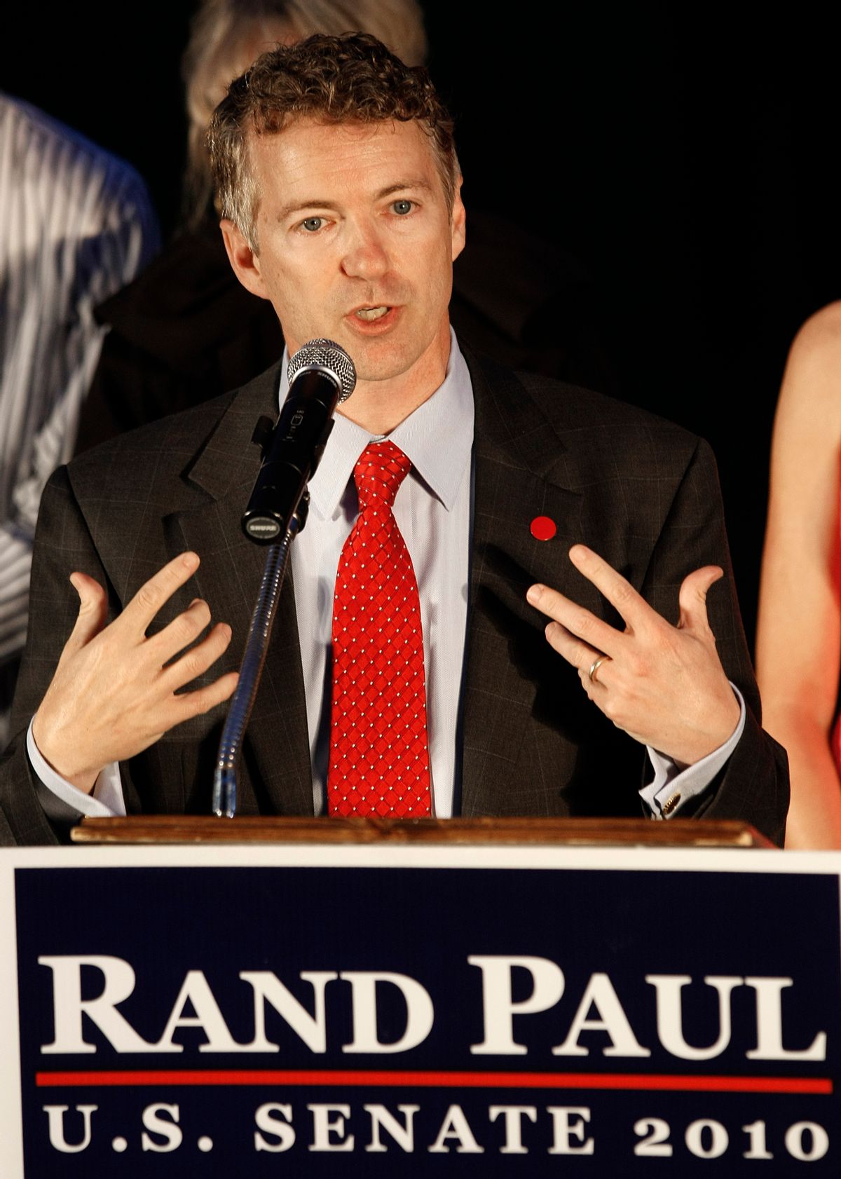 Republican U.S. Senate candidate Rand Paul addresses supporters at his victory celebration in Bowling Green, Ky., Tuesday, May 18, 2010.  (AP Photo/Ed Reinke) (Ed Reinke)