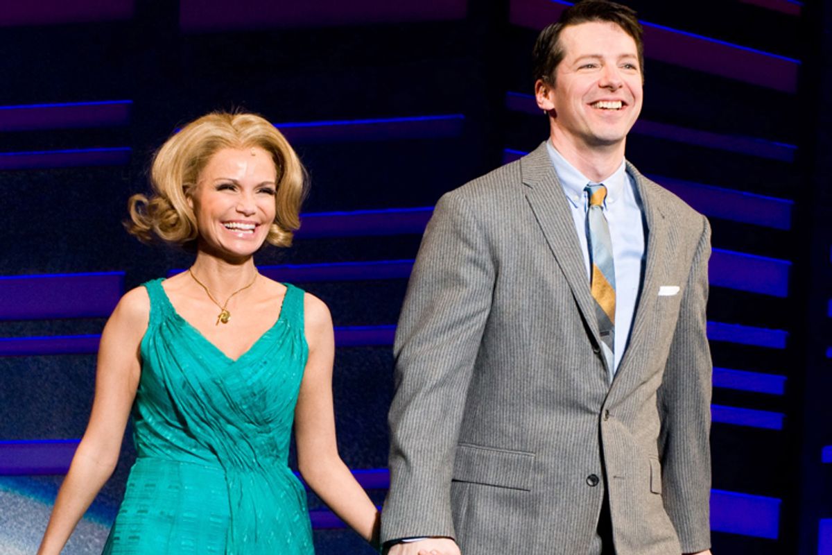 Sean Hayes and Kristin Chenoweth appear for the curtain call at the opening night performance of the Broadway musical "Promises, Promises" on April 25. 