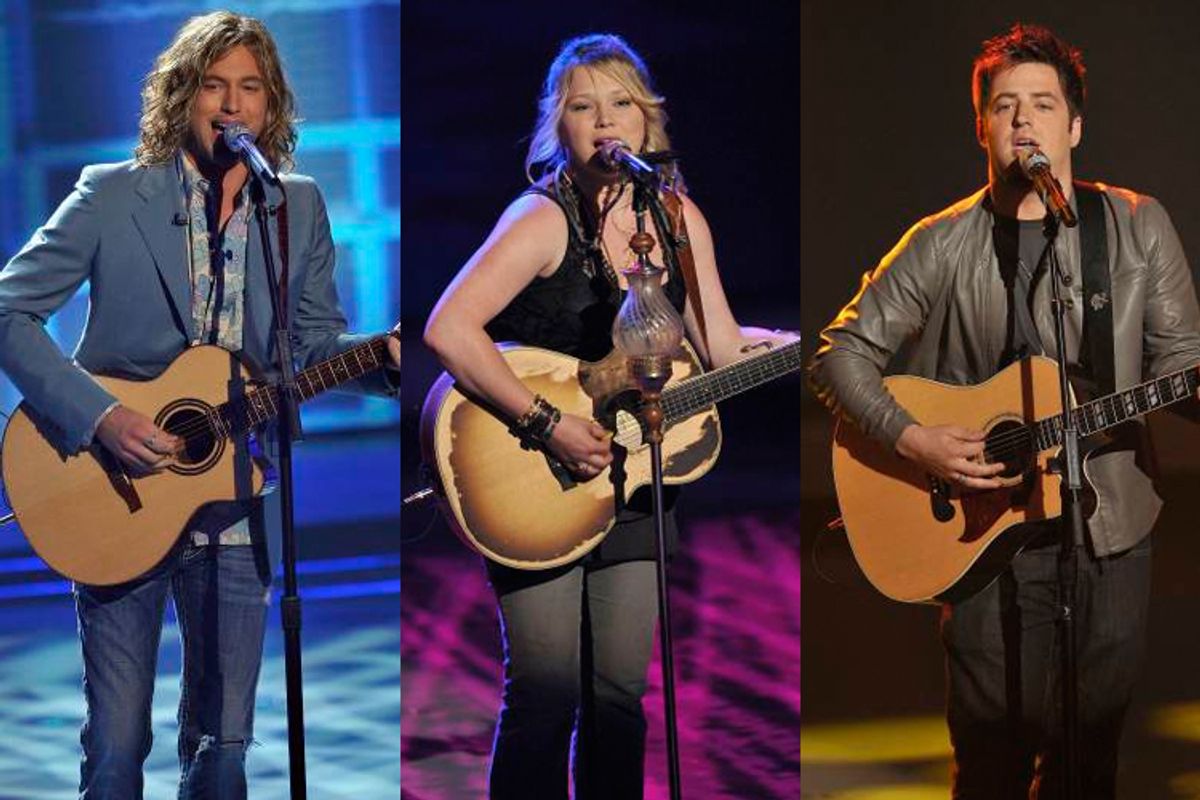 Casey James, Crystal Bowersox and Lee DeWyze perform on Tuesday night's "American Idol."