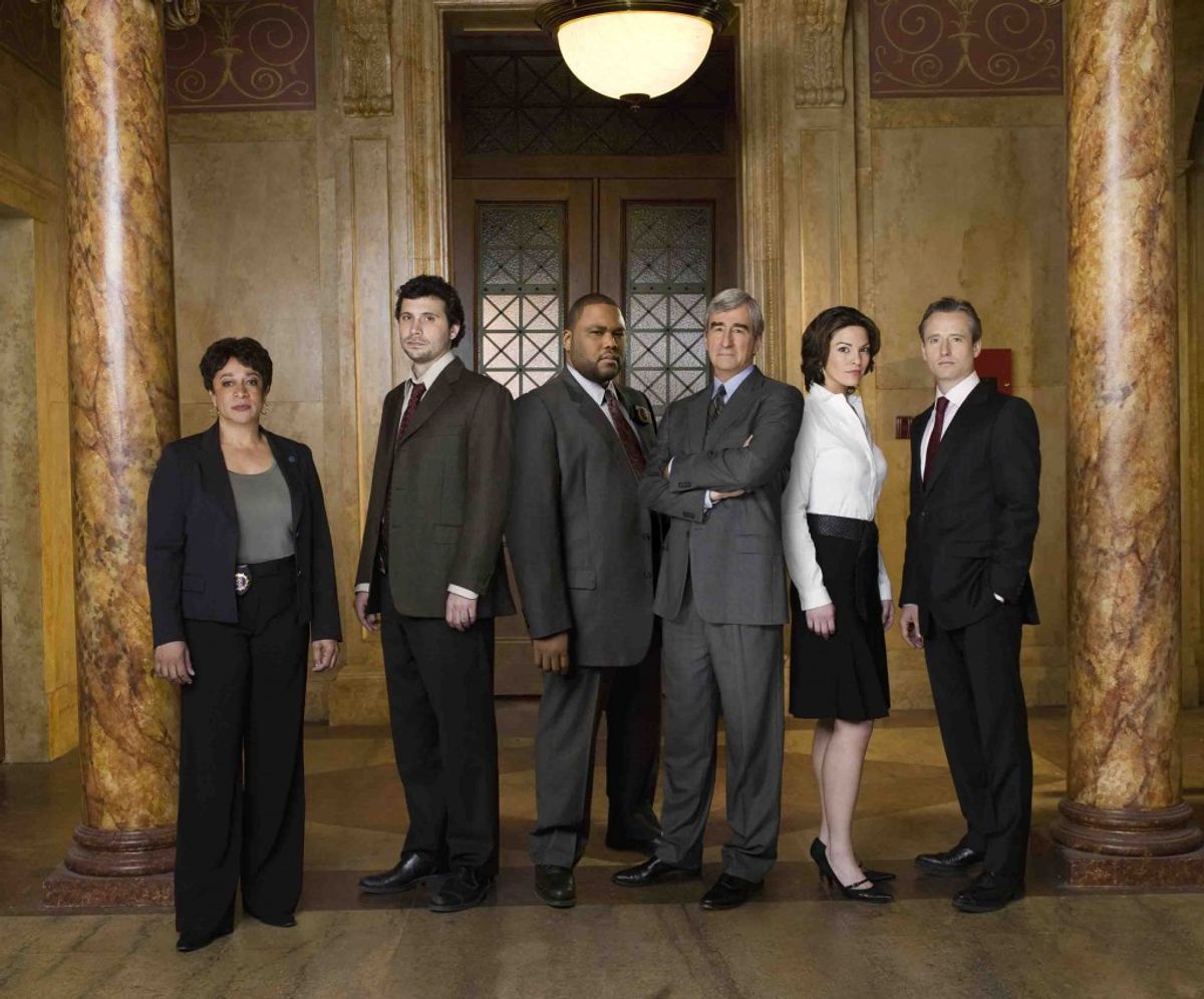 The current cast of "Law &amp; Order": S. Epatha Merkerson, Jeremy Sisto, Anthony Anderson, Sam Waterston, Alana de la Garza, and Linus Roache