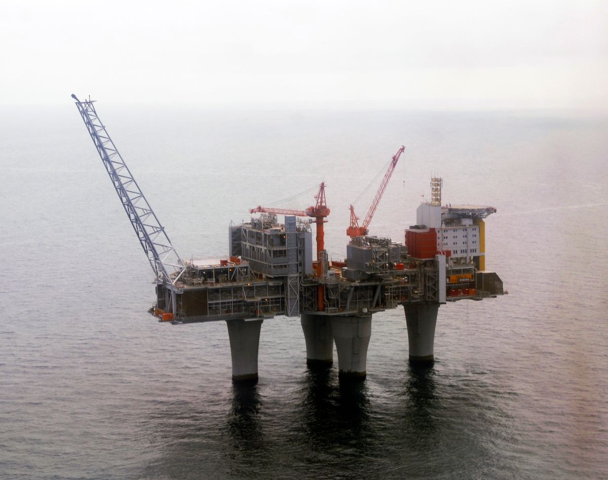 ** FILE ** The Troll A,  gas platform run by the Norwegian oil giant Statoil company, stands above the North Sea, about 70 kilometers (40 miles) off the coast of Norway, in this file photo dated June 8 2006. Norway's key petroleum companies, Statoil ASA and Norsk Hydro ASA, elbowed into the fray for global oil Monday with a plan to form a state-controlled giant that would be the world's largest offshore oil producer. (AP Photo / Marit Hommedal / Scanpix Norway) ** NORWAY OUT ** (Associated Press)