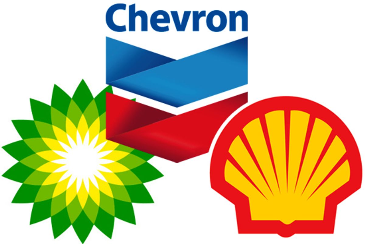 Logos for British Petroleum, Chevron and Shell 