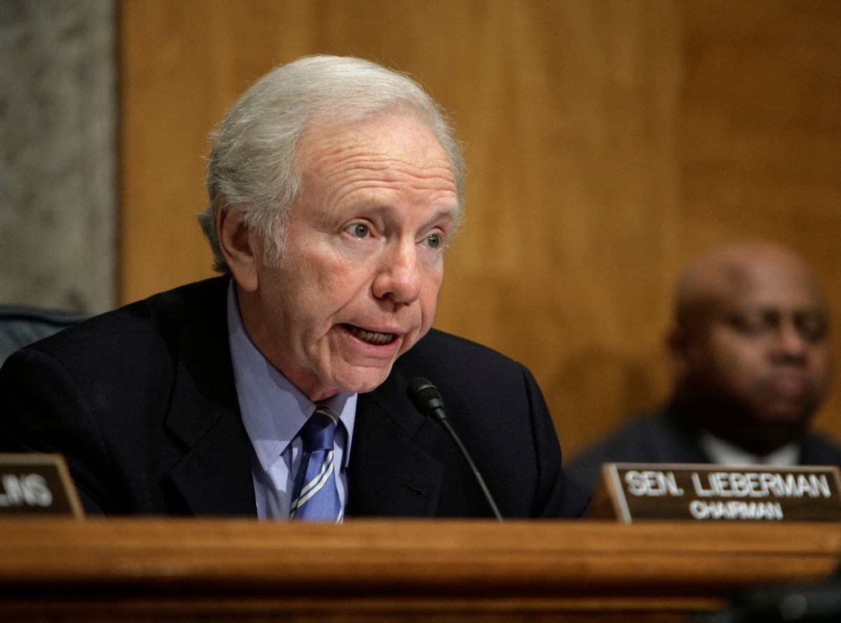 Senate Homeland Security and Governmental Affairs Committee Chairman Sen. Joseph Lieberman, I-Conn., speaks on Capitol Hill in Washington, Wednesday, May 5, 2010, during a hearing on closing a loophole that allows people on the FBI's terrorist watch list to legally buy guns and explosives.   (AP Photo/J. Scott Applewhite) (Associated Press)