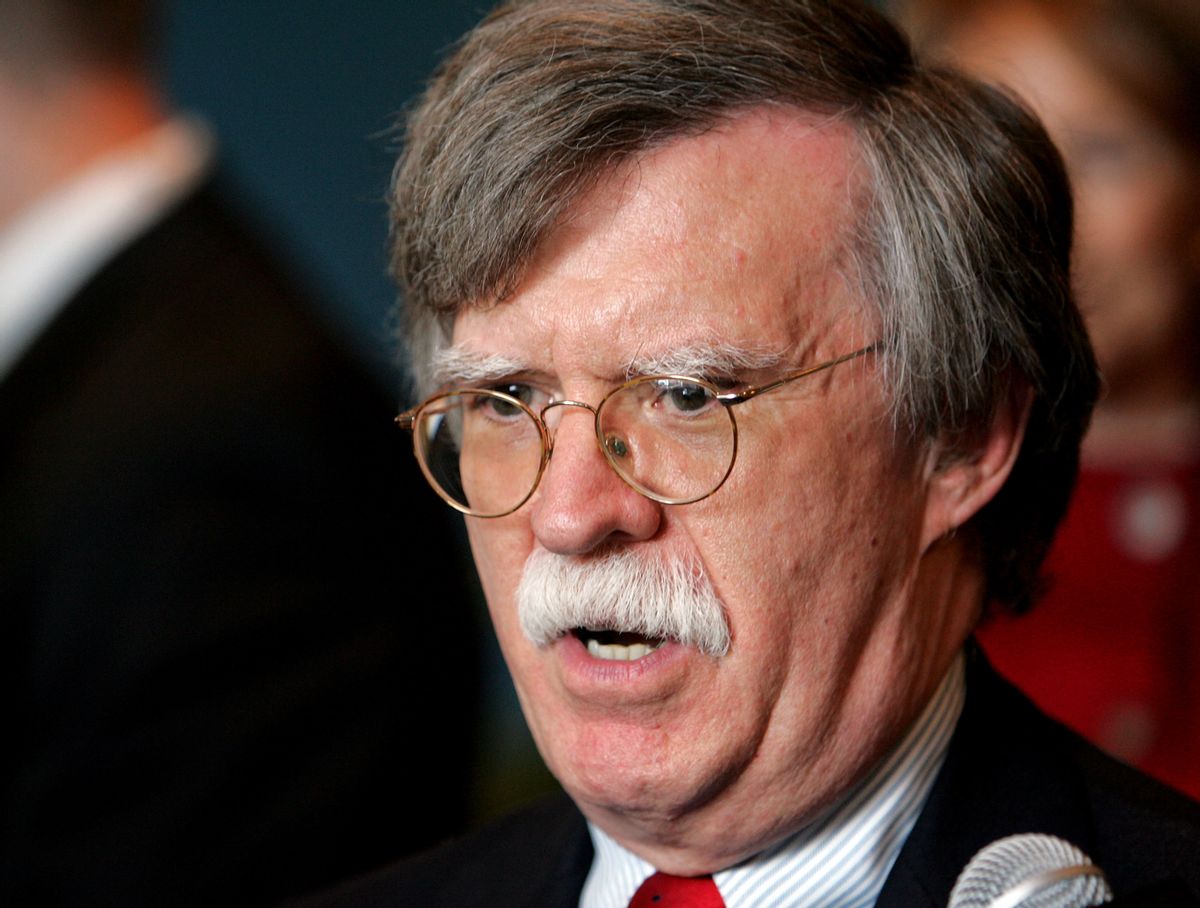 U.S. Ambassador to the United Nations John Bolton speaks to reporters during a lunch break from the voting of new non-permanent members of the Security Council outside the General Assembly at U.N. headquarters in New York October 16, 2006. REUTERS/Jeff Zelevansky (UNITED STATES)  (Reuters)