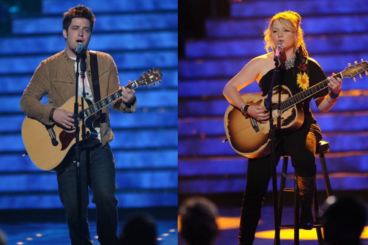 Lee DeWyze and Crystal Bowersox perform during Tuesday night's "American Idol"
