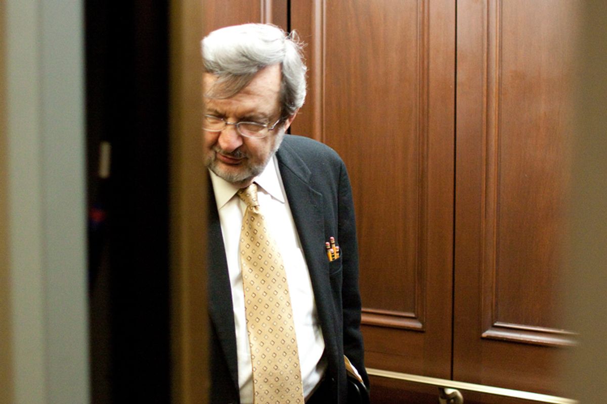 Rep. David Obey (D-Wis.) leaves a Democratic Caucus in Washington on March 15.