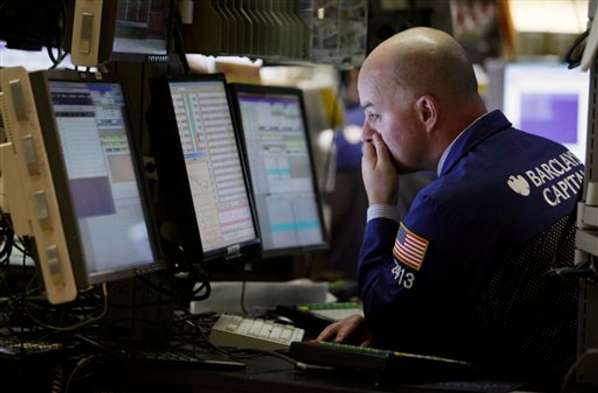 A specialist works at his post on the floor of the New York Stock Exchange, Thursday, May 20, 2010, in New York. (AP Photo/Richard Drew) (AP)