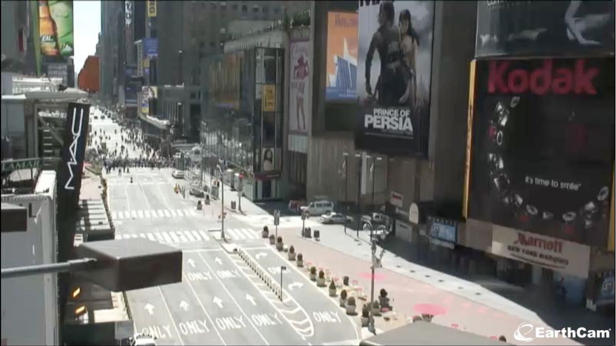 This live-cam shot of Times Square shows Broadway closed to traffic before police gave the all-clear. 