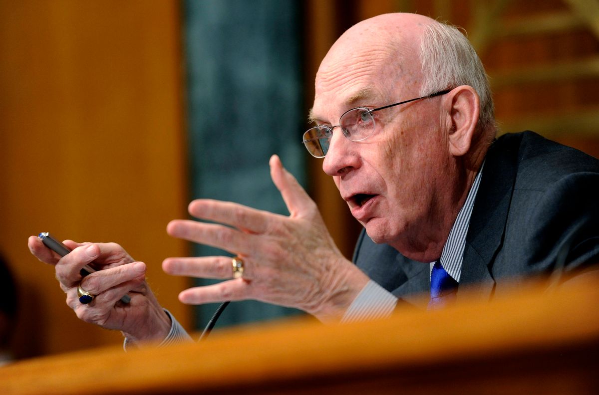 Senate Banking Committee member Sen. Robert Bennett, R-Utah asks a question of a witness during committee's hearing on the bailout of American automakers, Thursday, Dec. 4, 2008, on Capitol Hill in Washington. (AP Photo/Susan Walsh) (Associated Press)