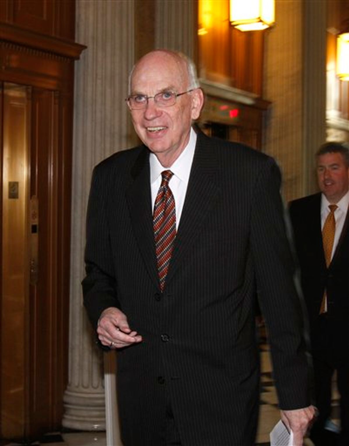 In this May 13, 2009, photo, Sen. Bob Bennett R-Utah, walks to the Senate Chamber on Capitol Hill in Washington. Bennett, darling of the National Rifle Association and grandson of a Mormon Church president, suddenly may not be conservative enough for ultraconservative Utah. He could become the first 2010 election casualty among incumbent U.S. senators if he fails to win at least 40 percent of the 3,500 delegates at the state GOP's convention May 8. (AP Photo/Harry Hamburg) (AP)