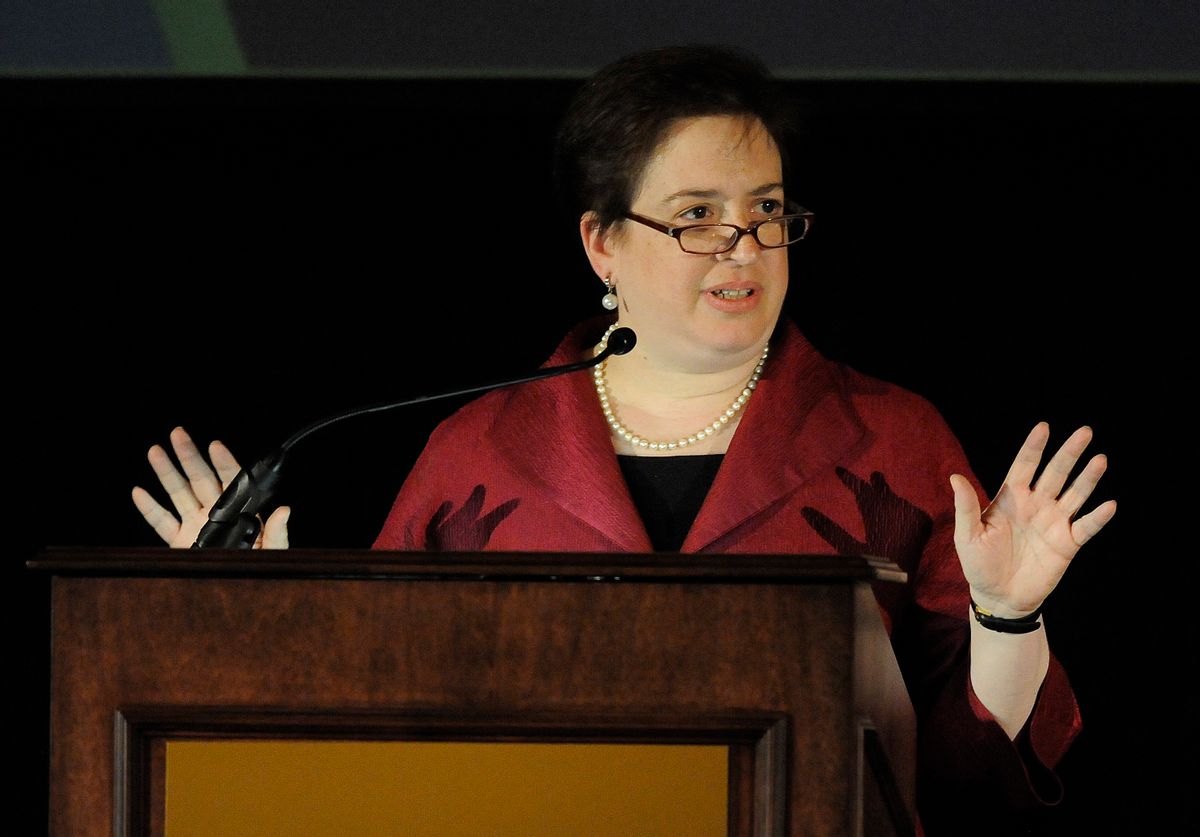 Solicitor General Elena Kagan speaks during the annual meeting of the 7th Circuit Bar Association & Judicial Conference of the 7th Circuit Monday, May 3, 2010 in Chicago. Kagan is under consideration to replace retiring U.S. Supreme Court Justice John Paul Stevens. (AP Photo/David Banks)  