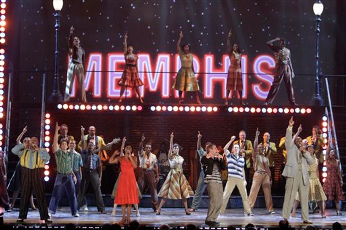 The cast of "Memphis," which received eight Tony Award nominations, performs during the 61st Tony Awards, Sunday, June 13, 2010 in New York. (AP Photo/Richard Drew) (AP)