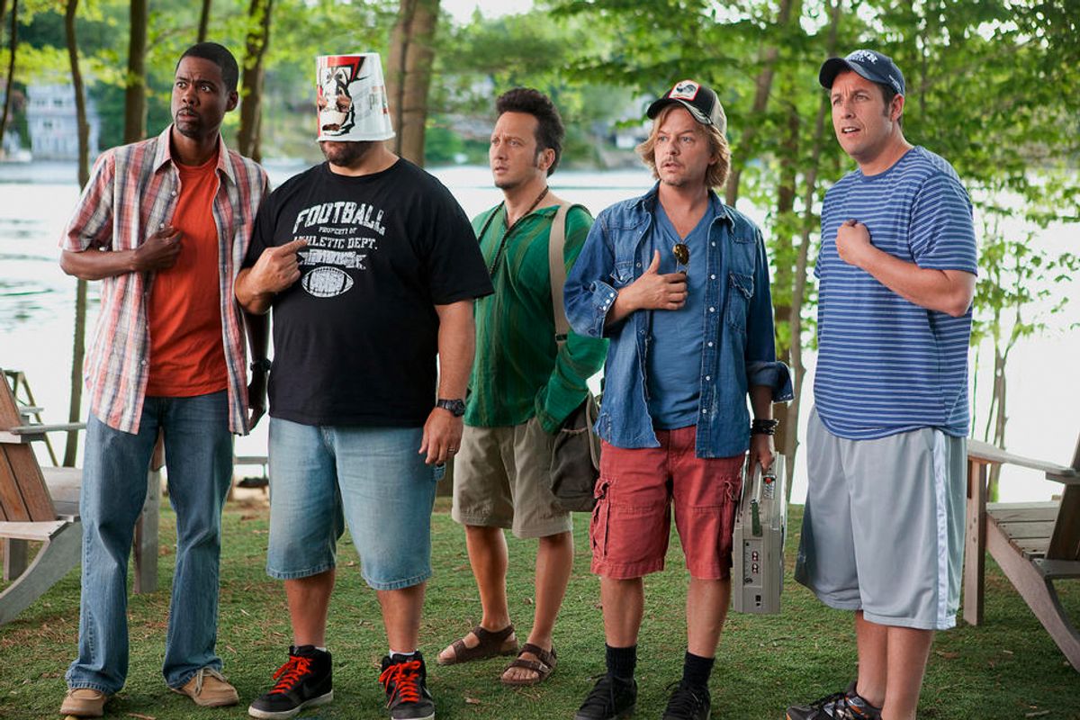 Chris Rock, Kevin James, Rob Schneider, David Spade and Adam Sandler in "Grown Ups."                 
